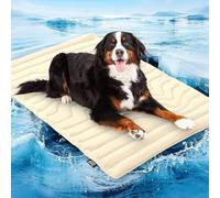 zoocco Dog Cooling Mat, Thickened Pet Cooling Mat for Large Dogs & Cats, Non-Slip Foldable Coolings Mats for Dogs, Summer Travel & Home Use (Off-White,150 * 101cm)