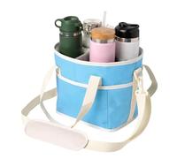 zoocco Family Size 4 Compartment Drink Bag, Insulated Drink Carrier Bag with Adjustable Strap & Handle, Reusable Tumbler Caddy for Travel, Sports, Picnic (Blue)