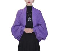 zoocco Fashion Hollow out Knitted Shawl Coat, Stylish Drape Cape Open Front for Versatile Fall Winter Cover Up (Purple)