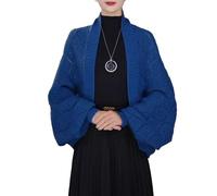 zoocco Fashion Hollow out Knitted Shawl Coat, Stylish Drape Cape Open Front for Versatile Fall Winter Cover Up (Blue)