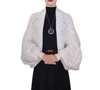 zoocco Fashion Hollow out Knitted Shawl Coat, Stylish Drape Cape Open Front for Versatile Fall Winter Cover Up (White)