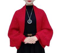 zoocco Fashion Hollow out Knitted Shawl Coat, Stylish Drape Cape Open Front for Versatile Fall Winter Cover Up (Red)