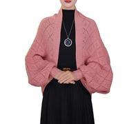 zoocco Fashion Hollow out Knitted Shawl Coat, Stylish Drape Cape Open Front for Versatile Fall Winter Cover Up (Pink)