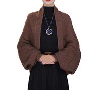 zoocco Fashion Hollow out Knitted Shawl Coat, Stylish Drape Cape Open Front for Versatile Fall Winter Cover Up (Brown)