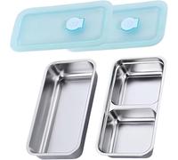 zoocco Fiambreras Bento, Reusable Snack Containers with Lids, Stainless Steel Snack Containers Double Compartment, lunchable snacks container for School, Travel & Meal Prep (AB)