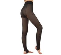 zoocco Fleece Lined Leggings Women, Thermal Leggings Tummy Control Butt Lifting Design, One-Seam Fake Sheer (Black Stirrup Tights,S)