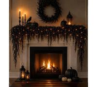 zoocco Halloween Garland with Lights, Black Spooky Vine Mantle Decor (1.8m)