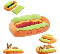 zoocco Hot Dog Dog Bed for Small Dogs, Cute Hotdog Bun Pet Bed for Dachshund Puppy Cat, Plush Washable Indoor Sofa Nest with Non Slip Bottom (s)