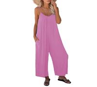 zoocco Jumpsuits for Women Dressy One Piece Casual Overalls with Pockets Wide Leg Sleeveless Vacation Outfits (Pink,M)