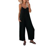 zoocco Jumpsuits for Women Dressy One Piece Casual Overalls with Pockets Wide Leg Sleeveless Vacation Outfits (Black,S)
