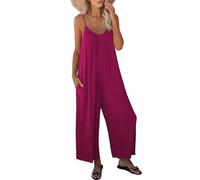 zoocco Jumpsuits for Women Dressy One Piece Casual Overalls with Pockets Wide Leg Sleeveless Vacation Outfits (Rose Red,L)