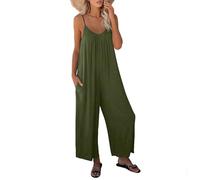 zoocco Jumpsuits for Women Dressy One Piece Casual Overalls with Pockets Wide Leg Sleeveless Vacation Outfits (Military Green,XXL)