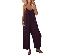 zoocco Jumpsuits for Women Dressy One Piece Casual Overalls with Pockets Wide Leg Sleeveless Vacation Outfits (Purple,XL)