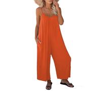 zoocco Jumpsuits for Women Dressy One Piece Casual Overalls with Pockets Wide Leg Sleeveless Vacation Outfits (Orange,XXL)