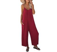 zoocco Jumpsuits for Women Dressy One Piece Casual Overalls with Pockets Wide Leg Sleeveless Vacation Outfits (Red,S)