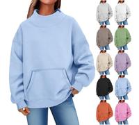 zoocco Mock Neck Sweatshirt Women, S-3XL, Oversized Long Sleeve Pullover with Kangaroo Pocket for Everyday Travel (Sky Blue,S)