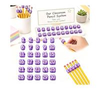 zoocco Numbered Pencil Toppers, Reusable Pencil Labels for Classroom Organization, Teacher Supplies for Student Number Tracking, School Supply Management (Purple,30pc)