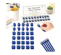 zoocco Numbered Pencil Toppers, Reusable Pencil Labels for Classroom Organization, Teacher Supplies for Student Number Tracking, School Supply Management (Blue,30pc)