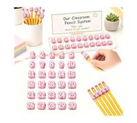 zoocco Numbered Pencil Toppers, Reusable Pencil Labels for Classroom Organization, Teacher Supplies for Student Number Tracking, School Supply Management (Pink,30pc)