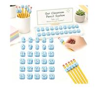 zoocco Numbered Pencil Toppers, Reusable Pencil Labels for Classroom Organization, Teacher Supplies for Student Number Tracking, School Supply Management (Light blue,30pc)
