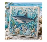 zoocco Pearl Art Kits for Adults, Ocean Animal Diamond Painting Kit with Octopus Whale Turtle Shark Dolphin, 3D Pearl Gem Art Craft for Wall Decor (Shark)