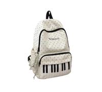 zoocco Piano Backpack, Polka Dot Music Backpack with Star Charm, Y2K Cute Bag for Girls, Nylon Daypack with Tablet Compartment (White)