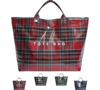 zoocco Plaid Tote Bag, Large Vintage Letters Print Tartan Tote Bag with Top Handle for College Students Shopping (Red)