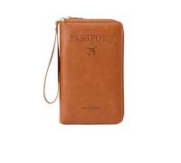 zoocco Porta Pasaporte, RFID Passport Wallet with Card Slots, Multi-Functional Passport Holder for Family, Business People, Travel Enthusiasts, Elderly Travelers (Brown)