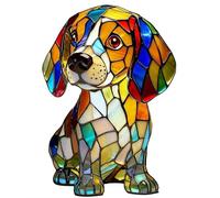 zoocco Rainbow Pup Lamp with Stained Glass Glow, LED Dog Lamp Stained Glass Resin Night Light for Bedroom Desk Decor, Home Decor (II)