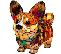 zoocco Rainbow Pup Lamp with Stained Glass Glow, LED Dog Lamp Stained Glass Resin Night Light for Bedroom Desk Decor, Home Decor (BB)