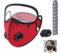 zoocco Reusable Carbon Filter Dust Mask with Eye Protection, Respirator Mask with Filters, Safety Goggles, 10 Replaceable Filters, Adjustable Face Mask for Mowing Sanding Painting Woodworking (Red)