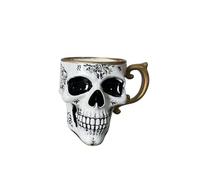 zoocco Royal Skull Coffee Mug, Gothic Skull Coffee Mug with Gold Trim, Porcelain Skulls Cup for Halloween Tea Set, Unique& Tea Gift for Gothic Lovers and Collectors (B-300ml)