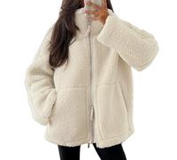 zoocco Sherpa Jacket Women, Oversized Zip Up Fuzzy Jackets, Warm Womens Fall Jacket Winter Coats with Pockets (Off-white,XL)