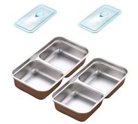 zoocco Stainless Steel Double Compartment Snack Containers, Reusable Grab, Go Snacks Box with Leak-Proof Lids, Snack Containers Stainless Steel for Meal Prep, Travel and Camping (2PCS A)