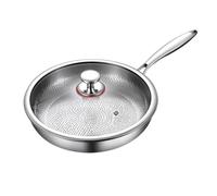 zoocco Titanium Pan with Lid, Premium Titanium Frying Pan, Fast Even Heating, Five-Ply Clad Stainless Steel Pans for Home & Camping Use (22 cm)