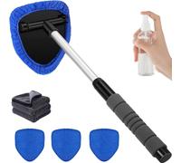 zoocco Tourgoing Windshield Cleaning Tool, Extendable Car Windshield Cleaner Tool with 4 Microfiber Pads, 180° Rotating Head, Auto Glass Cleaning Kit for Cars, Trucks, SUVs & Home Windows (Blue)