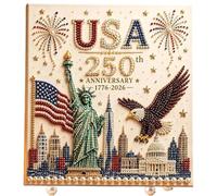 zoocco USA 250th Anniversary DIY Pearl Painting Kit, Patriotic Beaded Floral Wreath Craft Kit, 1776-2026 Pearl Embroidery Canvas, Diamond Art Decor for 4th of July Home Display (A00)