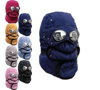zoocco Winter Thermal Hat with Glasses, Winter Hat with Goggles for Snow Sports, Cold Weather Outdoor Activities (Blue)