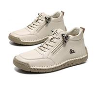zoocco Women Men Handmade Leather Orthopedic Comfortable Walking Shoe | Orthopedic Zipper Walking Sneaker, lightweight Non-slip, Waterproof & Breathable for Standing Everyday