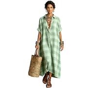 zoocco Women's Cotton Linen Maxi Shirt Dress (Green,S)