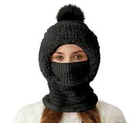zoocco Women's Knitted 3-in-1 Cold-Proof Hat, Wind Resistant Winter Snow Caps, Fleece-Lined Cold Weather Cold-Proof Set (Black)