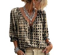 zoocco Women's Summer V Neck Polka Dot Lace Up Blouse (Black,M)