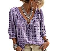 zoocco Women's Summer V Neck Polka Dot Lace Up Blouse (Purple,3XL)