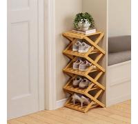 zoocco Zapateros Plegables, 9 Tier Bamboo Shoe Rack, Foldable Shoe Rack for Small Spaces, No Assembly for Entryway, Apartment, Dorm, Closet (Yellow,5 Layers)