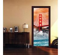 ZOOINB Etiqueta De Puerta Interior Decoración De La Habitación 3D Puente Golden Gate Rojo PVC Puerta De La Habitación Tatuajes De Pared Murales De Pared Pegatinas Carteles DIY Decoraciones 77X200Cm