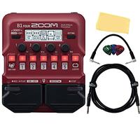 Zoom B1 FOUR - Paquete de procesador multiefectos para guitarra bajo con púas, cable de instrumentos Gearlux, cable de conexión y paño de pulido Austin Bazaar
