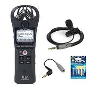 Zoom H1n Grabadora digital práctica (negro) con micrófono de condensador Rode smartLav+, adaptador TRRS-TRS SC3 de 3.5 mm y batería AAA (paquete de 4)