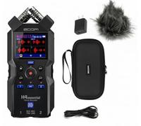 Zoom H4essential, grabadora de audio portátil de 4 pistas de 32 bits float en paquete con juego de accesorios Zoom APH-4e con pantalla antiviento peluda, estuche acolchado, adaptador de CA y cable USB