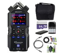 Zoom H4essential - Grabadora de audio portátil flotante de 4 pistas de 32 bits con opción de accesibilidad, micrófonos estéreo, 2 entradas combinadas XLR/TRS, interfaz USB, para músicos, paquete de