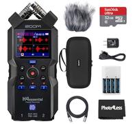 Zoom H4essential - Grabadora práctica con paquete de accesorios, tarjeta micro SD de 32 GB con adaptador, 2 cables XLR, 4 pilas Zoom y cargador